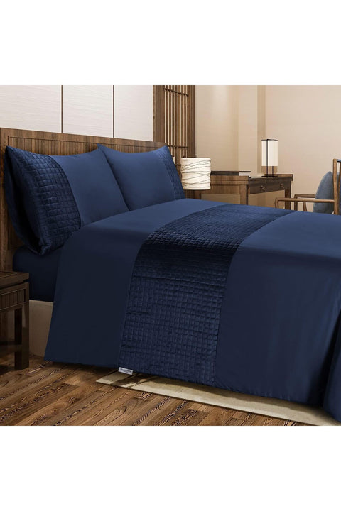 Double Duvet Cover Set Soft Microfibre with Quilted Square Velvet Band Quilt Cover and 2 Pillowcases