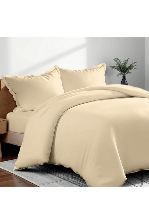 Double Duvet Cover 3PC Set - 350TC 100% Long Staple Cotton Sateen -Luxury Quality, Easy Button Closure, Size: 200x200cm + 2PC Pillow Sham 50 x 75+ 5cm, Beige