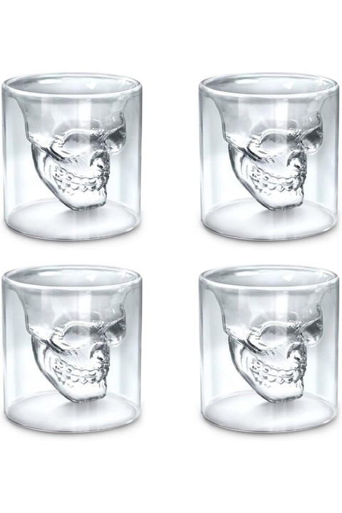 Skull Glass Cup Set of 4, Double Wall Crystal Skull Shot Mug Creative Drinking Glasses for Whiskey Cocktail Beer Wine Bar Home Party Gift (25mL)