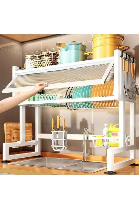Dish Rack Organizer Stainless Steel with Doors Over cabinet organizer Sink Dish Drying Rack Storage Rack Kitchen Dish Drainer Nonslip Kitchen Multipurpose Rack Dust-Proof