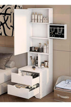 White Vanity Dresser with Full-Length Mirror, Jewelry Cabinet & 2 Drawers, Multi-Functional Dressing Table, Small Vanity Table Makeup Writing Desk for Bedroom (40×40×162CM)