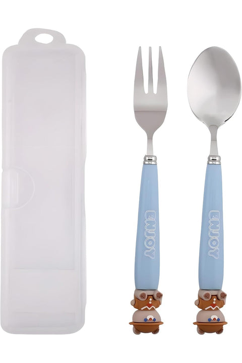 Doll Design Kids Cutlery Set with Case - 2-Piece Stainless Steel BPA Free Cutlery Set Includes Spoon, Fork and Case for Lunch Box, Picnic and Travel (Blue)