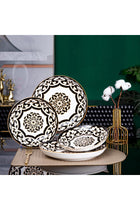 12-Piece Black and White Pattern Ceramic Dinnerware Set - 4x 10.2/8-Inch Plates, 4x 6-Inch Bowls | Microwave & Dishwasher Safe
