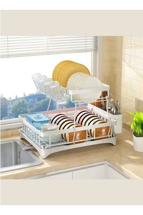 Dish Drying Rack 2 Tier Dish Rack And Drainboard Set Large Capacity Dish Drainer Organizer Shelf With Utensil Holder Cup Rack For Kitchen Counter White