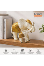 Beram European Style Dual Elephant Home Décor Large and Small White and Gold Resin Elephant Figurines Trunk Up Lucky Elephant Statues for Living Room Bedroom Office Shelves and Housewarming Gifts
