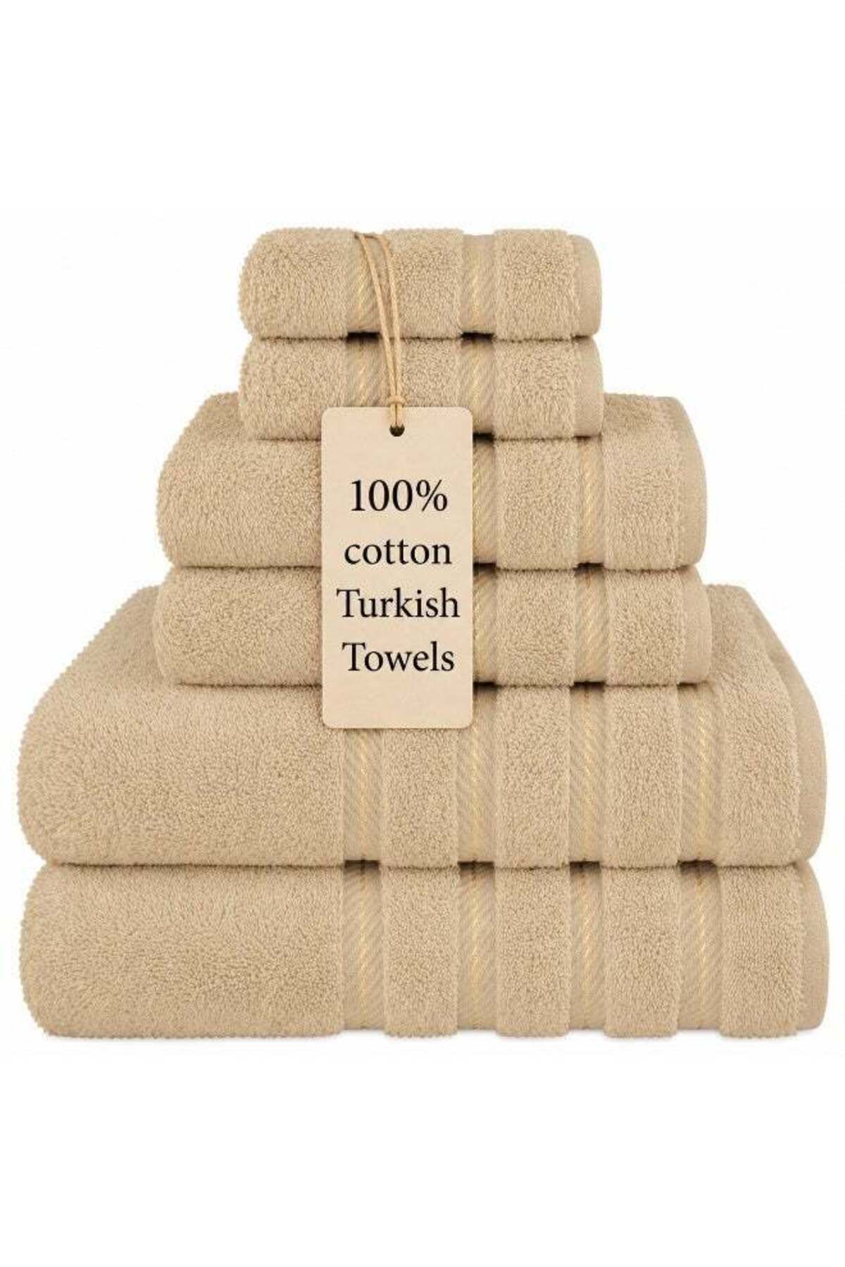 Safi Plus Towel Set Luxury Hotel Quality 600 GSM Genuine Combed Cotton, Super Soft & Absorbent Family Bath Towels 6 Piece Set - 2 Bath Towels, 2 Hand Towels, 2 Washcloths - Beige