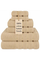Safi Plus Towel Set Luxury Hotel Quality 600 GSM Genuine Combed Cotton, Super Soft & Absorbent Family Bath Towels 6 Piece Set - 2 Bath Towels, 2 Hand Towels, 2 Washcloths - Beige