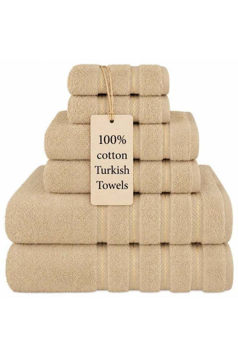 Safi Plus Towel Set Luxury Hotel Quality 600 GSM Genuine Combed Cotton, Super Soft & Absorbent Family Bath Towels 6 Piece Set - 2 Bath Towels, 2 Hand Towels, 2 Washcloths - Beige