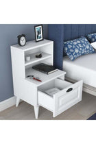 Bedside Table Night Stand with 2 Shelves and Membrane Drawer, White