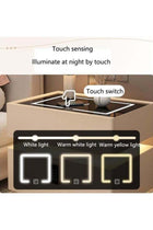 Modern Bedside Nightstand Table with LED Mirror Sensor Light Wireless Charging and BT Speaker 40CM