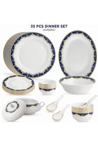 Aurora Collection 35 Pcs Dinner Set | Elegant Floral Pattern In Royal Blue With Real Gold Plated Premium Porcelain | Elegant Set for Serving & Gifting