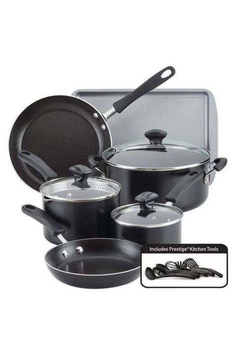 Prestige 15 Piece Nonstick Cookware Set | Cookstart Diamond Max Nonstick Cookware | Pots and Pans Set with Glass Lids | - Black
