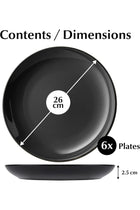 – 6 x Plate/Dinner Plate Set Stoneware Ceramic Tableware Set - Le Papillon Collection (Black, 26 cm)
