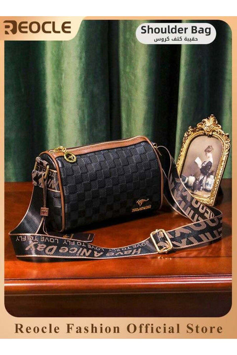 Women's Crossbody Bags Leather Purses Small Shoulder Handbags with Wide Strap & Embossed Plaid Trendy Design Camera Crossbody Purs