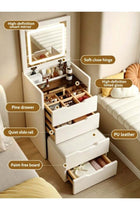 -Long Compact Dressing Table with LED Smart Mirror, Soft Close Hinges & Silent Slide Rails, Wooden Makeup Vanity with Divided Storage Drawers and PU Leather Stool, White Bedroom Furniture (SZZ