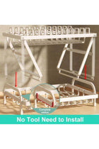 2-Tier Foldable Cutlery Drying Rack/Cup/Bottle Plate Organizer with Cutlery Rack and Cutting Board Rack and Drain Tray, Rotatable Drain System, Anti-Scratch Frosted Baked Craft Coating (White)