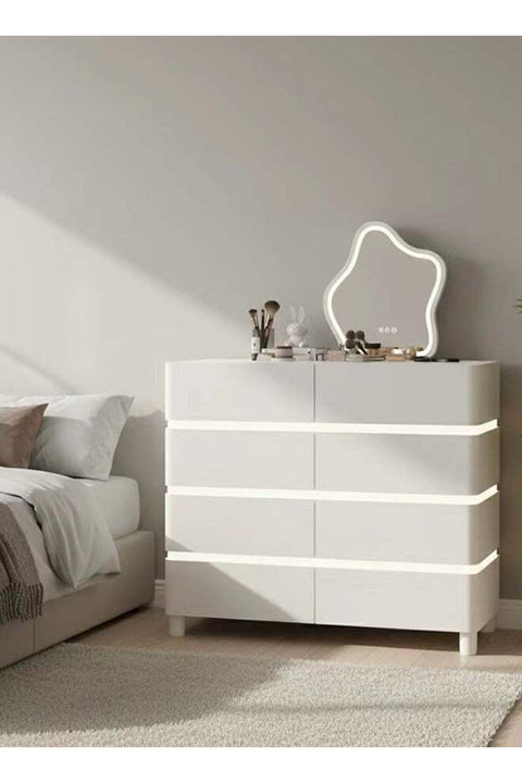 Modern White LED Dresser with 8 Drawers | Vanity Chest of Drawers for Bedroom