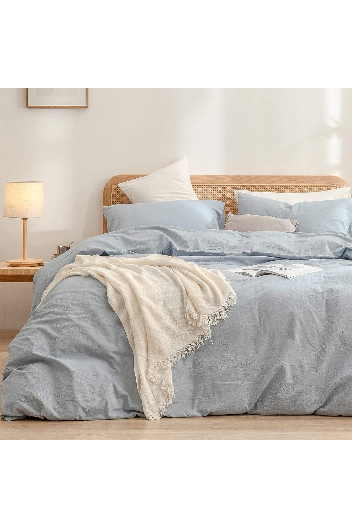 Duvet Cover Set 100% Washed Cotton Linen Feel Super Soft Comfortable Chic Lightweight 2 PCs Home Bedding Set Solid Cornflower Blue Twin/Twin XL