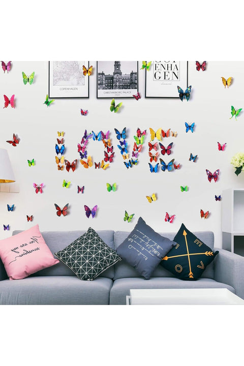 60 Pcs 3D Butterfly Wall Stickers,Colorful Butterfly Wall Decals Magnets in 5 Colors,Removable Realistic Artificial Butterflies DIY Art Decor Crafts for Party Offices Bedroom Room Wedding