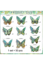 Butterfly Wall Decor, 3D Fairy Butterfly Wall Stickers Removable DIY Art Decals for Bedroom Living Room Party Craft Decorations, Cute Lightweight Design for Home and Event Decor, 50 Pack Green