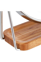Round Dressing Tabletop Mount Mirror with Rectangle Bamboo Tray -1X/5X Magnification, Silver, 18.3 cm x 8.5 cm (L x W)