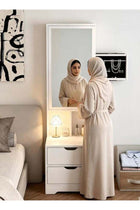 White Vanity Dresser with Full-Length Mirror, Jewelry Cabinet & 2 Drawers, Multi-Functional Dressing Table, Small Vanity Table Makeup Writing Desk for Bedroom (40×40×162CM)