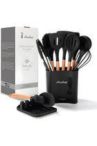 Silicone Cooking Utensil Set, 13pcs Kitchen Tools with Wooden Handles for Nonstick Cookware