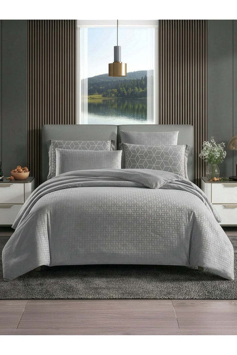 Geometric Duvet Set, Queen Size 180x200 cm - 4-Pcs Bed Set, Brushed Microfiber Fabric