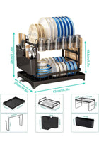 LODROC 2-Tier Dish Drying Rack with Knife Slots, Dish Racks for Kitchen Counter, Space-Saving Kitchen Organizer, Detachable Capacity Dish Drainer Organizer with Cutlery & Cup Holder (Black)