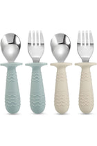 4 Set Baby Toddler Silicone Stainless Steel Utensils Silverware Spoon Fork for Baby Toddler BPA Free with Silicone Holding Anti-Choke Design