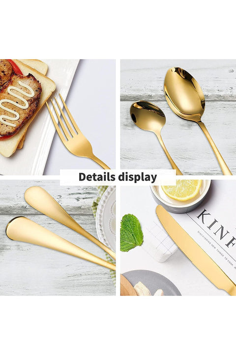 24 Pcs Silverware Flatware Set With Stand, Stainless Steel Cutlery Set, Mirror Polished Utensils for 6 (Gold)