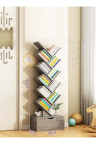 CozyNest Morandi Grey Tree Bookshelf, Narrow Multi-Layer Freestanding Bookcase, Modern Space-Saving Storage & Display Shelf for Living Room Bedroom