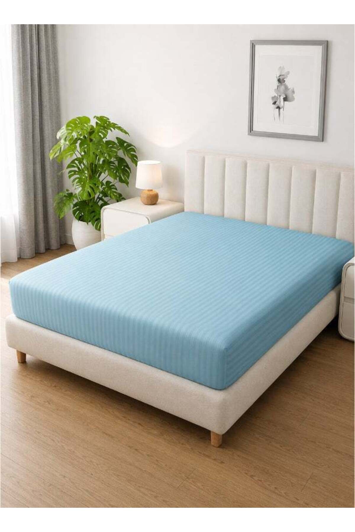 1-Piece Microfiber Fitted Sheet Striped, Color: Aqua, Size: Queen (150×200 cm)
