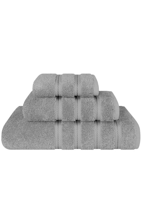 Safi Plus Towel Set 3 Piece Luxury Hotel Quality 600 GSM 100% Genuine Combed Cotton, Super Soft & Absorbent Family Bath Towels - 1 Bath Towel, 1 Hand Towel, 1 Washcloth - Light Grey