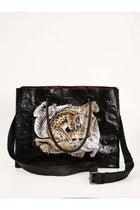 Miroshnikov Women’s Large Shopper Bag, Glossy PU Shoulder Tote, Memory Crinkle Effect, Leopard Print
