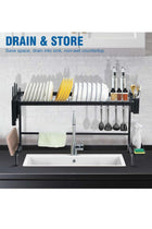 Home Care Dish Drainer Rack, 2 Tier Dish Drainer with Drip Tray and Drainer Mat, Stainless Steel Dish Rack with Utensil Holder, Swivel Spout, Draining Board for Kitchen Counter Black