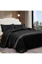 Satin Duvet Cover Set Black Double, Soft Silky Duvet Cover And 2 Pillowcase Set, Lightweight Cooling Comforter Cover