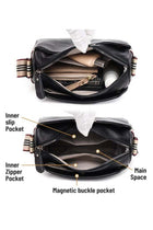 Women Genuine Leather Shoulder Bag Multi-Pocket Satchel Crossbody, Ladies Cross Bags (Black)