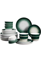 Set of 12 Ombre Green Ceramic Plates and Bowls - Microwave, Dishwasher, Oven Safe Tableware