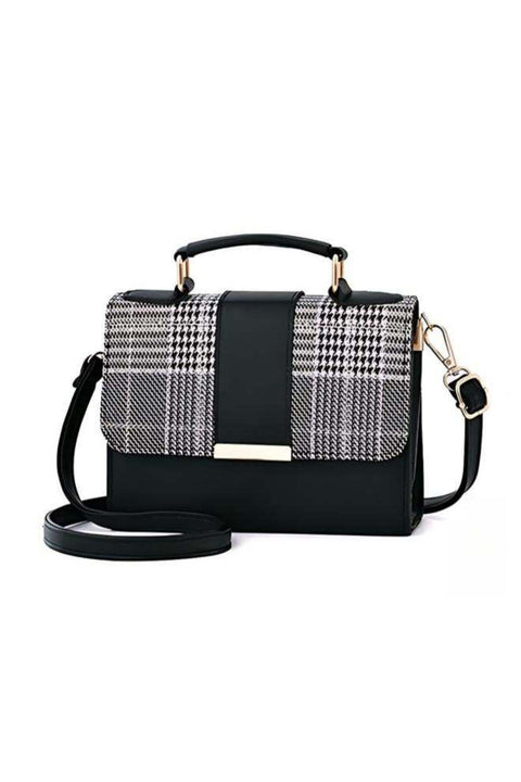 Women's Versatile Contrasting Plaid Shoulder Bag, Ladies PU Leather Crossbody Bag Side Bag Carry Bag