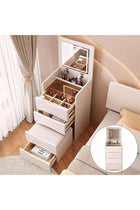 Vanity Desk, Makeup Dressing Table Vanity Bench with Locker and LED Flip Mirror, Multifunctional Dresser Storage Cabinet with Drawers, for Women and Girls (White, SZZ007)
