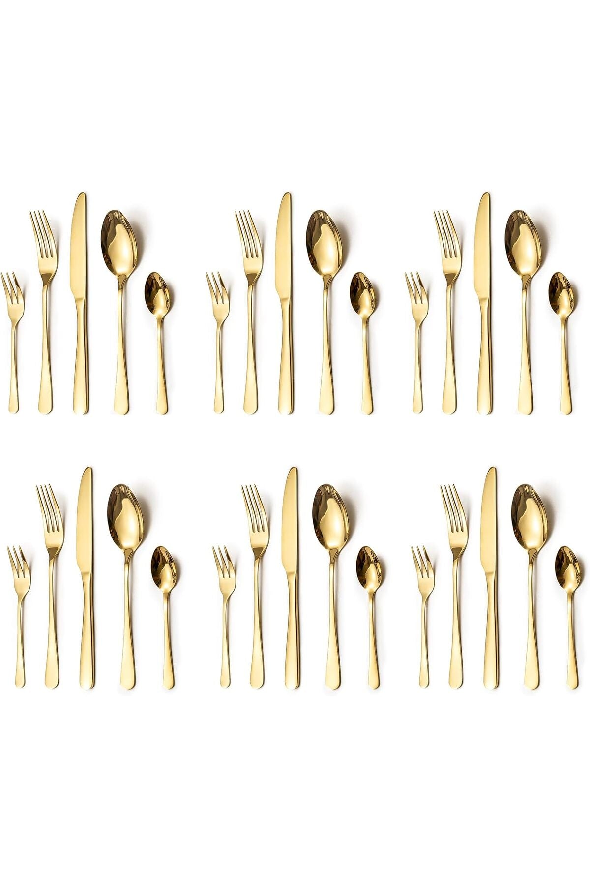 LAZAHOME 30-Piece Stainless Steel Mirror Polished Cutlery Set for 6, Gold Tableware, Dishwasher Safe