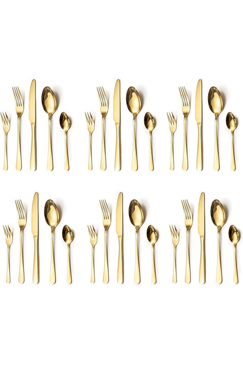 LAZAHOME 30-Piece Stainless Steel Mirror Polished Cutlery Set for 6, Gold Tableware, Dishwasher Safe