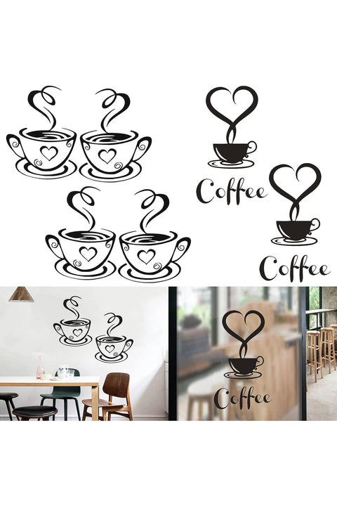 4 Pack Coffee Tea Cup Decal, Coffee Bar Decor Cafe Pub Accents Hotel Wall Embellishments Removable Signs Restaurant Wall Design for Cafe Pub Restaurant Kitchen Home Office Shop Hotel Wall Decoration
