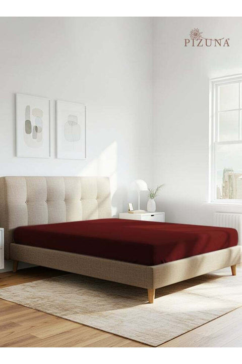 Pure 100% Cotton Twin Fitted Bed Sheet 120x200 cm Rio Red, 400 Thread Count Cool Luxury Soft