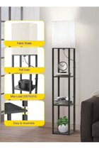 Floor Lamp with Shelves and Remote With Warm Light Shelf Lamps with 3 Color Temperature LED Bulb Storage Wood Texture Modern Display Standing Lamp for Living Room Office Bedroom Metal Black 20