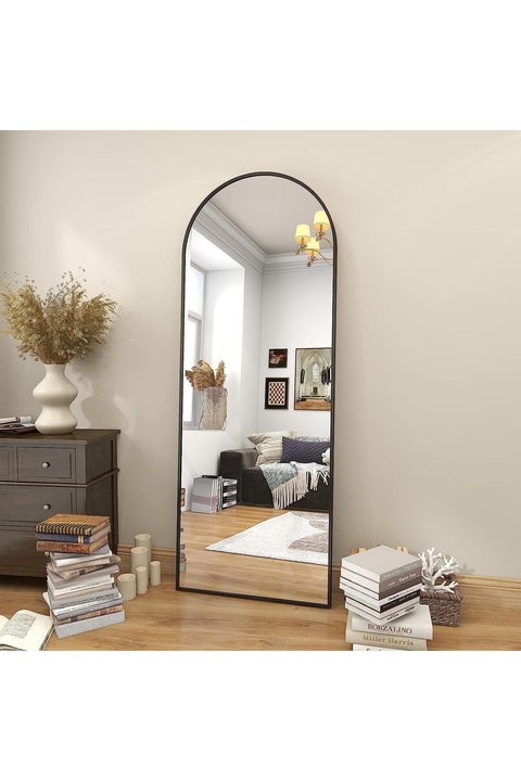SLEEPHEAD® Arched Full Length Mirror, Hanging Vertical Or Inclined Floor Mirror (With Bracket), Full Body Mirror, Bedroom Mirror, Wall Mounted Mirror, Aluminum Alloy Frame (Black 150 * 40)