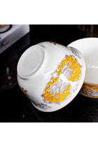 12-Piece Gold and White Floral Pattern Ceramic Dinnerware Set