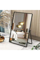 Black Table Mirror - Portable Vanity Metal Framed Rectangular Desk Mirror with Stand for Bedroom, Living Room, Office - 30x22cm