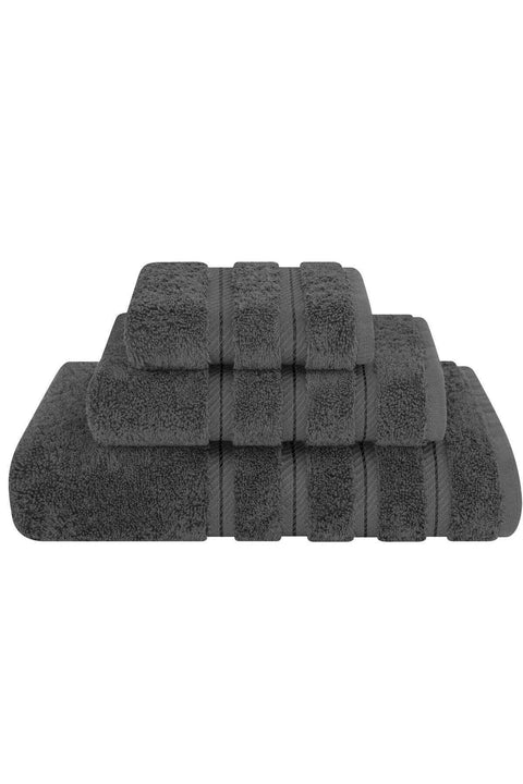 Safi Plus Towel Set 3 Piece Luxury Hotel Quality 600 GSM 100% Genuine Combed Cotton, Super Soft & Absorbent Family Bath Towels - 1 Bath Towel, 1 Hand Towel, 1 Washcloth - Dark Grey